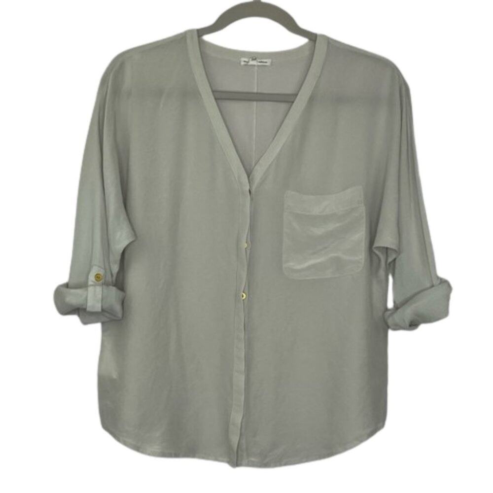 Club Monaco light gray 100% silk button down blouse size XS